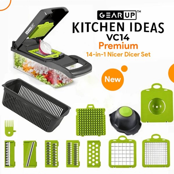 GearUP VC14 Premium 14-in-1 Vegetable and Fruits Multifuction Cutting Slicer Kitchen Tools