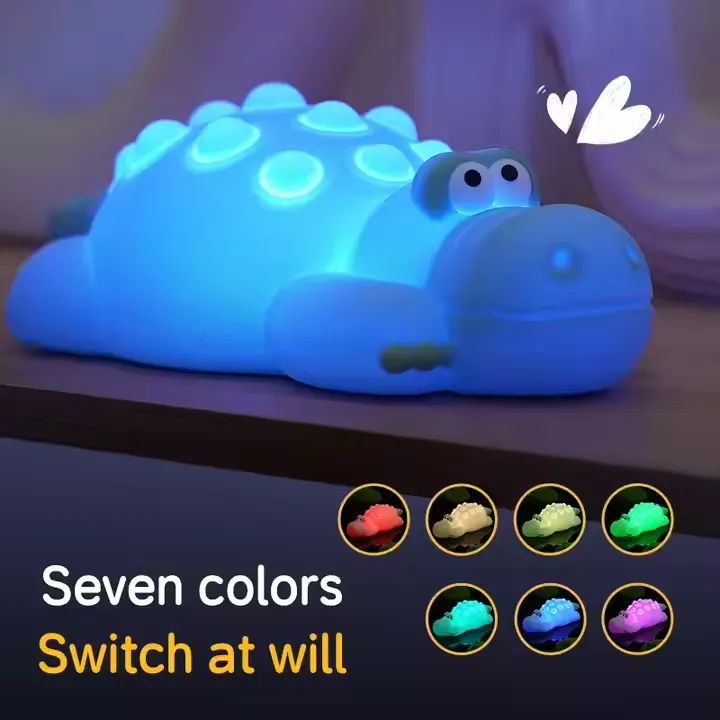 7 Color Crocodile Shape Silicone Night Light Toy for Kids - USB Type-C